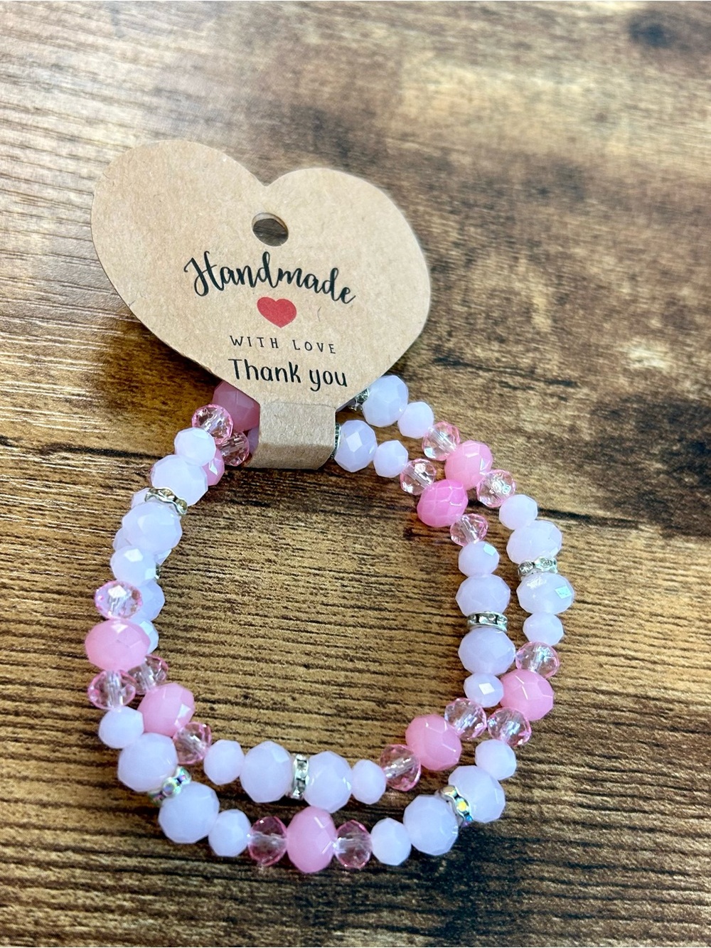 Mommy & Me Handmade Pink & White Beaded Stretch Bracelet Set